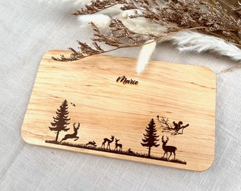 Personalized breakfast board, baby gift birth, 1st birthday gift, baptism, children's gift, wooden board name, forest animals