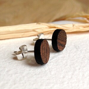 Walnut wood stud earrings with 925 silver clasp, wooden jewelry, Christmas gift, Secret Santa gift image 2