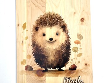 Wandbild für Kinder - Igel, Reh, Bär - aus Holz