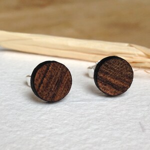 Walnut wood stud earrings with 925 silver clasp, wooden jewelry, Christmas gift, Secret Santa gift image 1