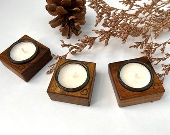 Wooden tealight with heart, candlestick, tealight holder