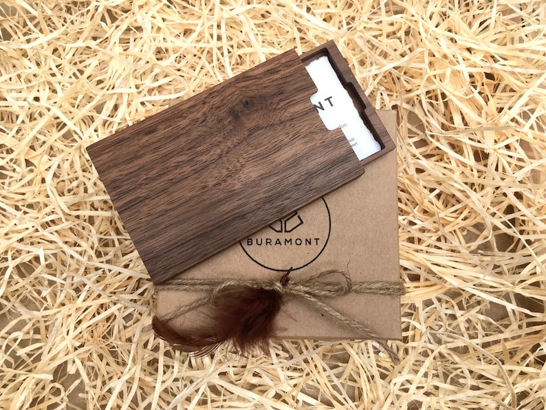 Business card case wood with engraving, walnut wood, wood engraving, Christmas gift, company gift, logo engraving image 4