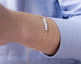 Blue Lace Agate Bracelet, Blue Lace Agate Jewelry, Beaded Bracelet, Gold Chain Bracelet, Dainty Bracelet, Elegant Jewelry, Gift Idea for Her
