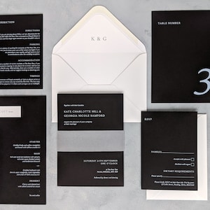Paquete de muestra de papelería de boda, Invitación de boda de eternidad, Papelería de boda monocroma, Invitación moderna, Papelería de boda semi-personalizada
