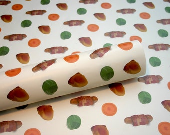 3 x Christmas Wrapping Paper, 3 x Christmas Dinner Wrapping Paper Sheets, Christmas Gift Wrap