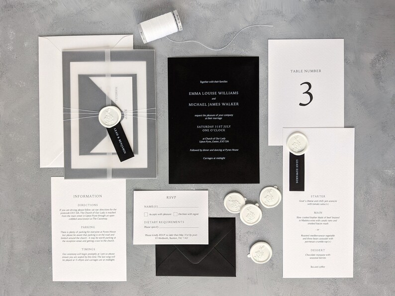 Wedding Stationery Sample Pack, Glam Wedding Invitation, Monochrome Wedding Stationery, Wedding Invite, Semi-Custom Wedding Stationery image 2