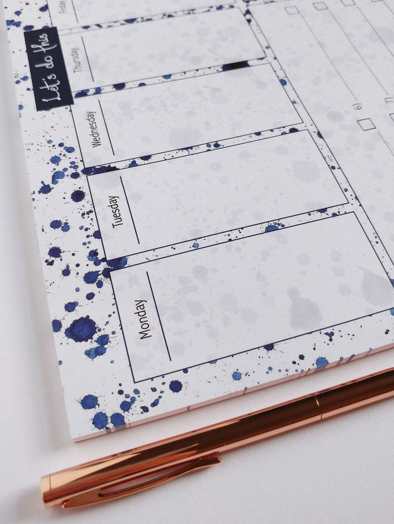 A4 Planner Pad Blue Splatter Weekly Planner Weekly Planner Etsy UK