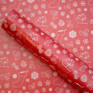 3 x Christmas Wrapping Paper, 3 x Red Christmas Illustrated Wrapping Paper Sheets, Christmas Gift Wrap