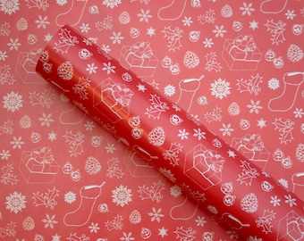 3 x Christmas Wrapping Paper, 3 x Red Christmas Illustrated Wrapping Paper Sheets, Christmas Gift Wrap