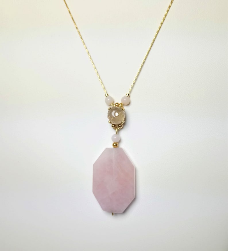 Birthstone Crystal Pendant Rose Quartz Necklace Lovely Gift for Her Beaded Necklace Gemstone Dainty Necklace Delicate Necklace