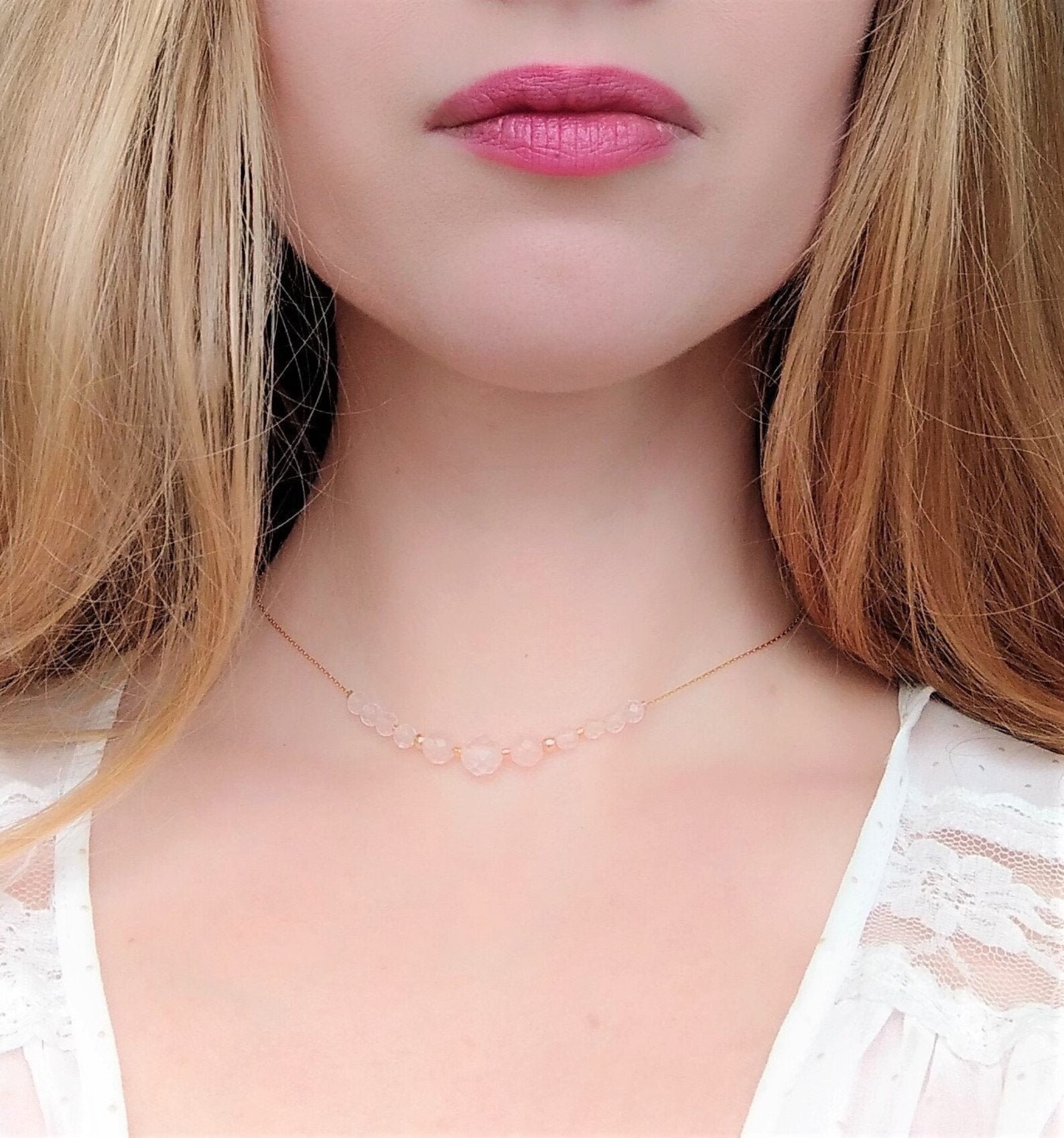 Rose Quartz Necklace for Women Etsy