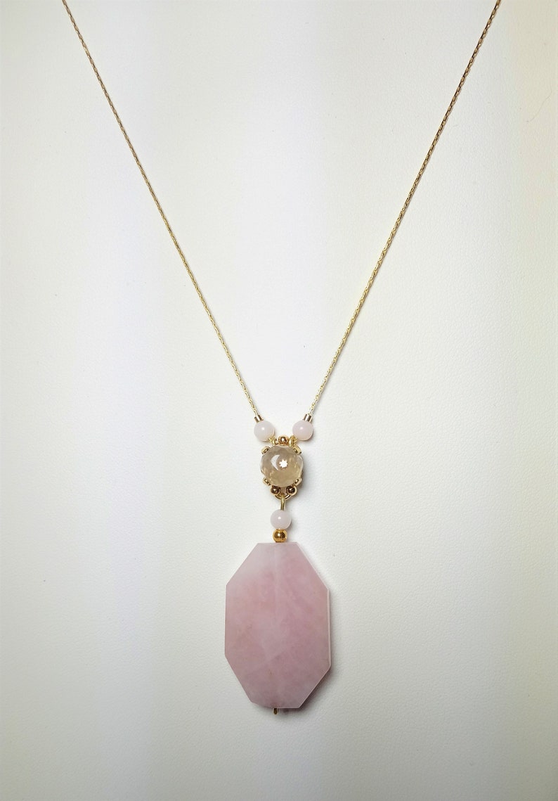 Birthstone Crystal Pendant Rose Quartz Necklace Lovely Gift for Her Beaded Necklace Gemstone Dainty Necklace Delicate Necklace