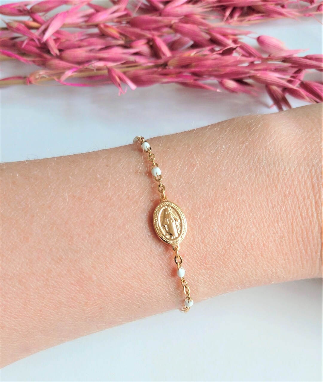 Bracelet Chapelet Religieux En Cristaux Blanc Transparent - Manchette, Marque ARTIGIANALI, Neuf Avec étiquettes