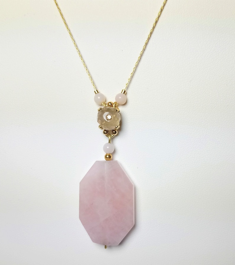 Birthstone Crystal Pendant Rose Quartz Necklace Lovely Gift for Her Beaded Necklace Gemstone Dainty Necklace Delicate Necklace