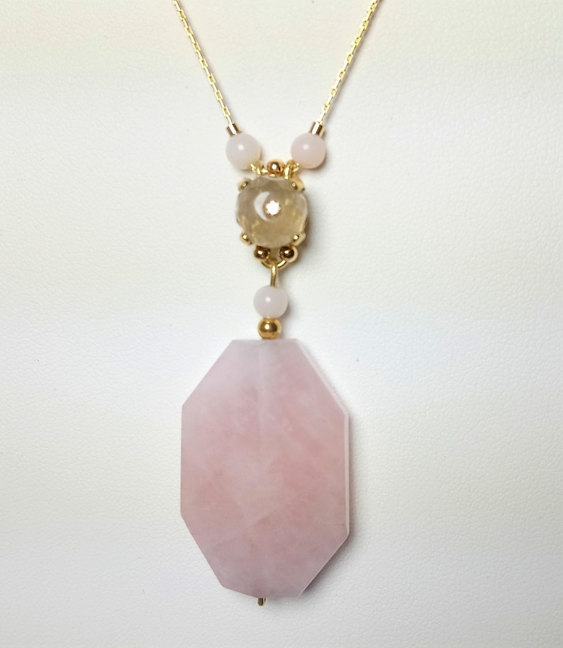 Birthstone Crystal Pendant Rose Quartz Necklace Lovely Gift for Her Beaded Necklace Gemstone Dainty Necklace Delicate Necklace