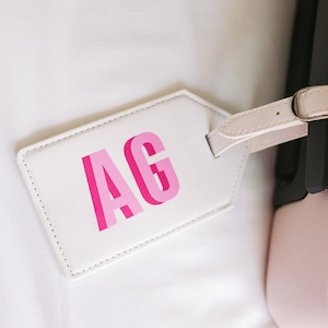 Shadow Monogram Luggage Tag // Travel Accessories Travel Gift Birthday Gift Bridesmaid Gift Wedding Favors Leather Bag Tag Gift for Couple