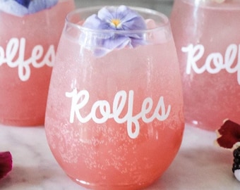 Bubble Cursive Stemless Wine Tumbler (Set of 4) - Bachelorette  Wedding Party Pool