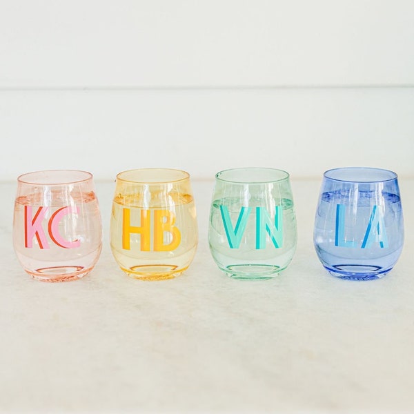 Monogrammed 14 oz Colored Stemless Wine Glass