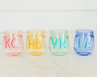 Monogrammed 14 oz Colored Stemless Wine Glass