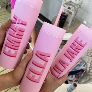 Custom Name 16 oz Matte Tumbler // Personalized Tumblers with Lid and Straw, Pastel Tumblers, Bachelorette Party Favors, Skinny Tumbler