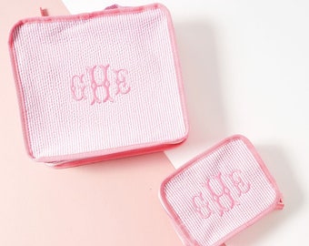 Embroidered Seersucker Packing Cubes (Set Of 3)