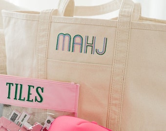 Embroidered Mahjong Canvas Tote