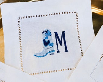 Embroidered Cowboy Boot Monogram Cocktail Napkins (Set of 4)