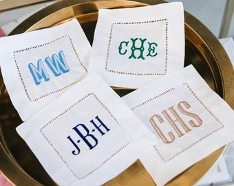 Embroidered Monogram Cocktail Napkins (Set of 4)