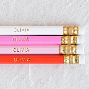 Custom Gold Foil Pencils // Personalized Pencil Set, Custom Engraved Name Pencil, Encouraging Gift, Custom Back to School Supplies, Pink