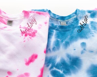 tie dye sweatshirt with name embroidered