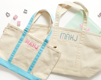 Embroidered Mahjong Canvas Tote