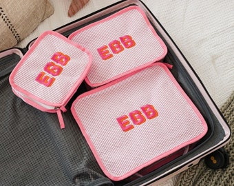 Embroidered Seersucker Packing Cubes (Set Of 3)