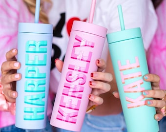 Custom Name 16 oz Matte Tumbler // Bachelorette Party, Bachelorette Gift, Acrylic Tumblers, Personalized Cups, Girls Trip, Teacher Gifts