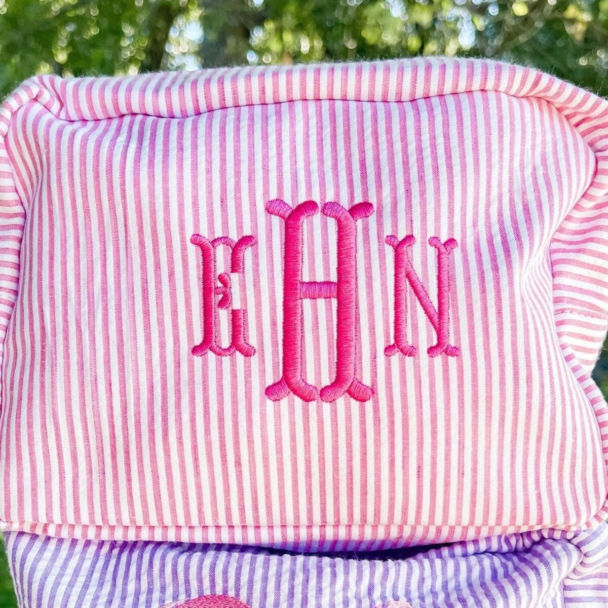 Embroidered Seersucker Makeup Bag - Etsy