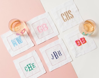 Embroidered Monogram Cocktail Napkins (Set of 4)