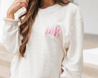 Embroidered Monogram Corded Sweatshirt