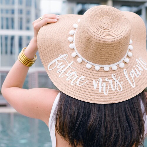Custom White Pom Pom Floppy Beach Hat 