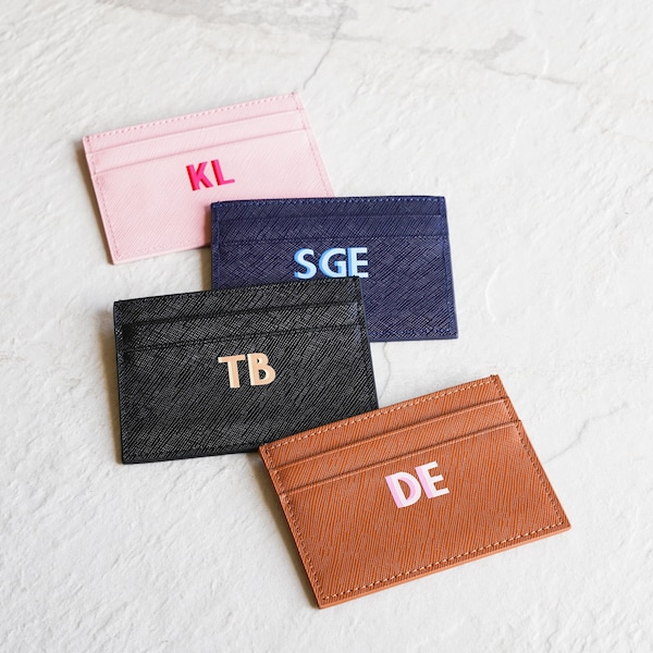 Personalized Leather Cardholder // Saffiano Leather Credit Card Holder // Minimalistic Card Holder