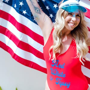 Red White & Tipsy Swimsuit // USA Swimsuit, America Swimsuit, Party in the USA, Fourth of July Swimsuit, Independence Day, 4th of July Party