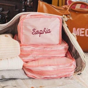 Broderade packkuber i nylon (set om 3) // Resekuber, klädförvaring, bagage- och resväskeorganisatör, skor, resepresenter