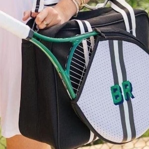 Striped Monogram Tennis Bag // Personalized Tennis Gift Monogram Sports Bag Tennis Gear Organizer Gifts for Tennis Lovers Tennis Racket Bag
