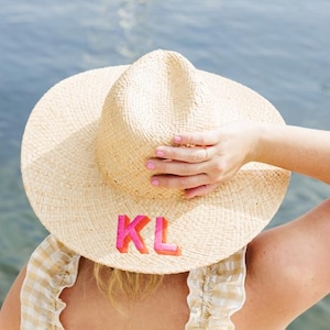 Embroidered Straw Beach Hat - Shadow Monogram // Personalized Straw Hat, Sun Hat, Bachelorette Gift, Personalized Gifts, Custom Sun Hat