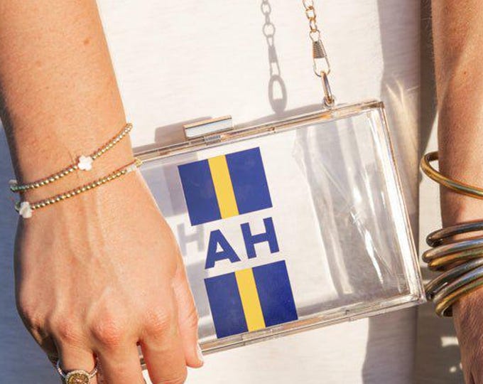 Striped Monogram Stadium Bag // Custom Stadium Bag, Clear Stadium Bag, Concert Clear Purse, Game Day Clear Bag, Monogram Stadium Bag, Team