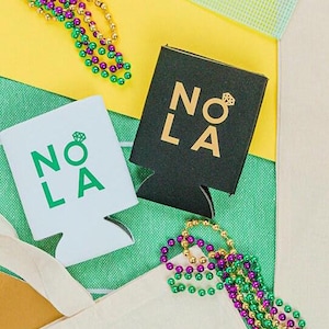 NOLA Insulated Beverage Holder (Set of 4) // New Orleans Bachelorette Can Coolers, Nola Can Sleeves, Custom Bachelorette Party, Mardi Gras