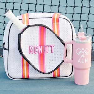 Striped Monogram Pickleball Bag // Women&#39;s Pickleball Bag Pickleball Bag for Her Pickleball Gift Pickleball Tote Adjustable Shoulder Strap