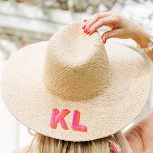 Embroidered Straw Beach Hat - Shadow Monogram // Personalized Straw Hat, Sun Hat, Bachelorette Gift, Personalized Gifts, Custom Sun Hat