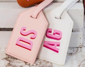 Shadow Monogram Luggage Tag // Personalized Luggage Tag Gift, Birthday Gift, Bridesmaid Gift, Wedding Favors, Vegan Leather Luggage Bag Tag