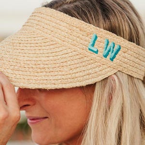 Embroidered Straw Visor - Shadow Monogram // Sun Visors for Bachelorette, Bride Visors, Customized Straw Sun Visors, Monogram Sun Visors