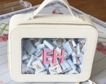 Clear Leather Toiletry Case - Middle // Mahjong Tile Bag, Mahjong Accessories, Storage Bag, Cardholder Pouch, Mahjong Bag, Mah Jongg