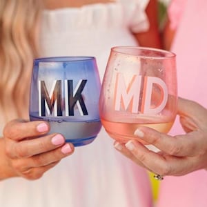 Monogrammed 14 oz Colored Stemless Wine Glass (Set of 4) // Plastic Wine Glass, Colored Wine Glass, Monogram Wine Glass, Gameday Cups